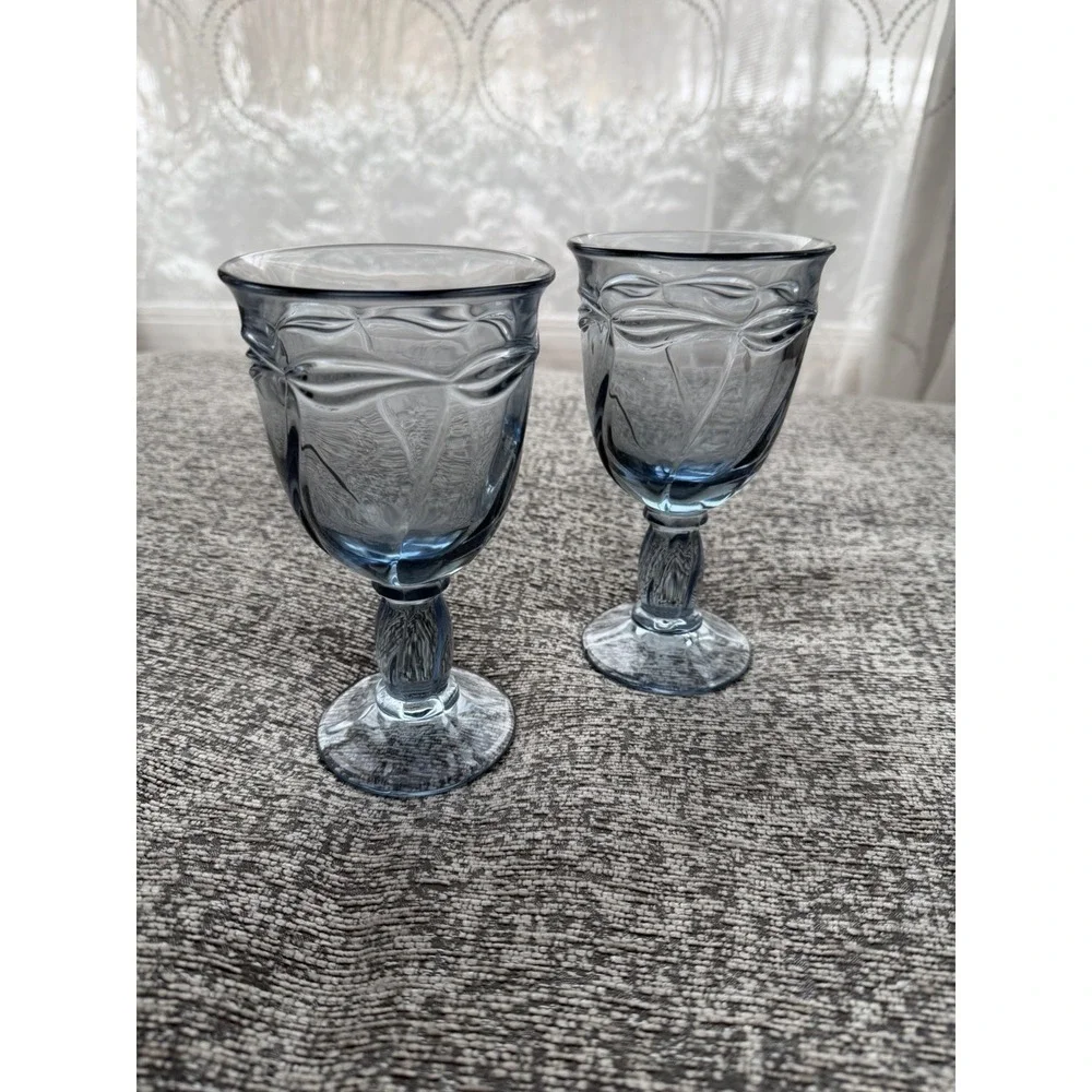 Vintage Noritake Gourmet Blue Water Goblets Iced Tea Glasses Set‎ of 2